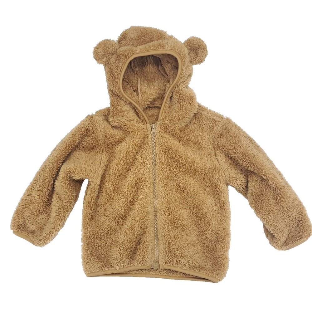 Jeskids Jacket Boys Approx. 4T Brown Full Zip Fleece Plush Bear Ears Hooded